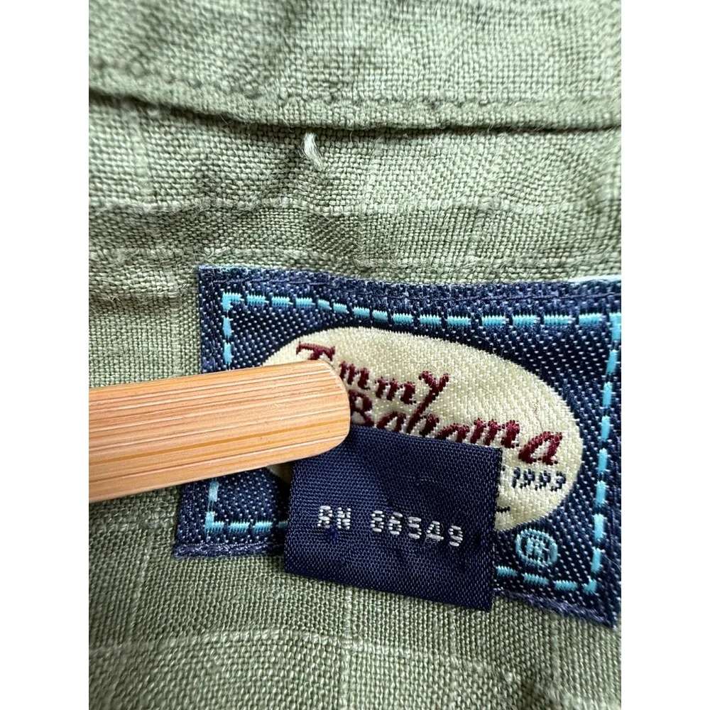 VTG Tommy‎ Bahama 100% Linen Mens XL Plaid Check Button Shirt Sage Green Classic